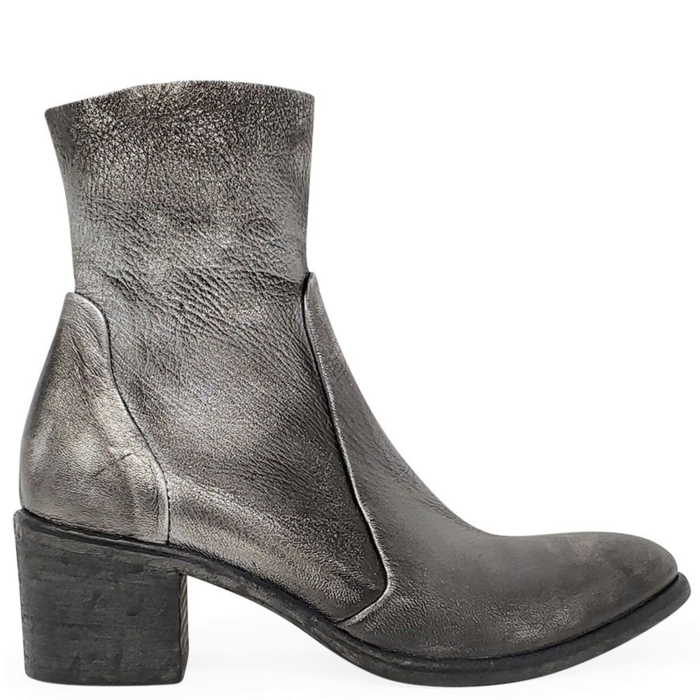 Gray leather ankle boot on a white background