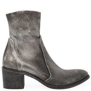 Gray leather ankle boot on a white background
