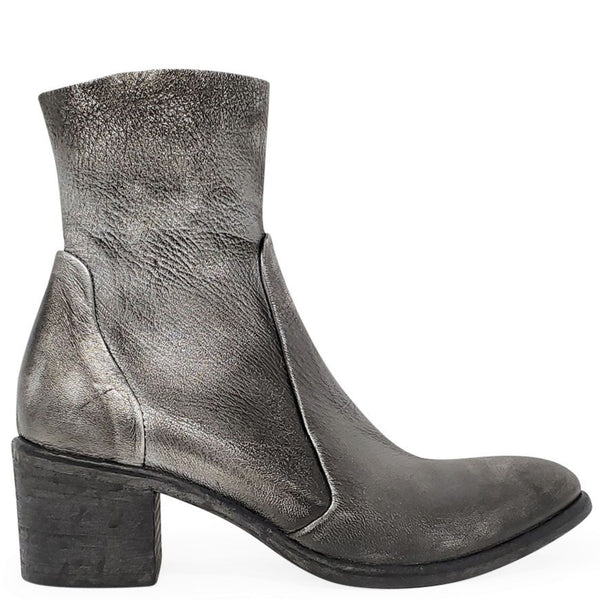 Gray leather ankle boot on a white background