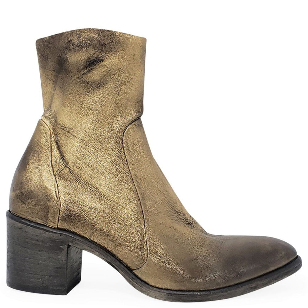 Gold leather boot on a white background