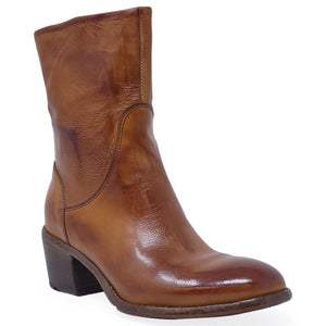 Brown leather boot on a white background