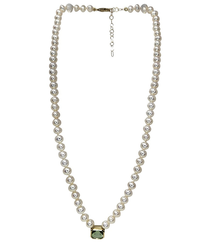 Madison Maison by Del Pozzo White Pearl Strand 14K Green Bezel