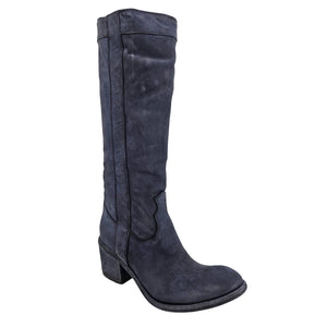 Dark gray knee-high boot on a white background