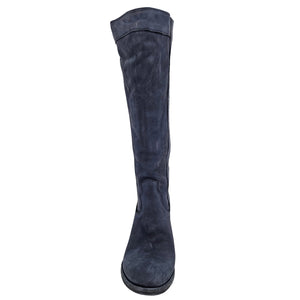 Black knee-high boot on a white background