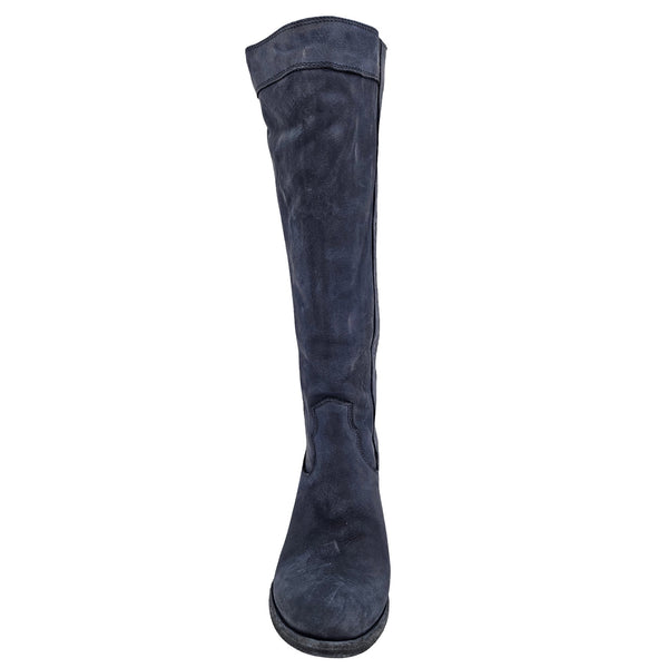 Black knee-high boot on a white background