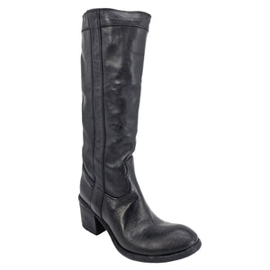 Black knee-high boot on a white background