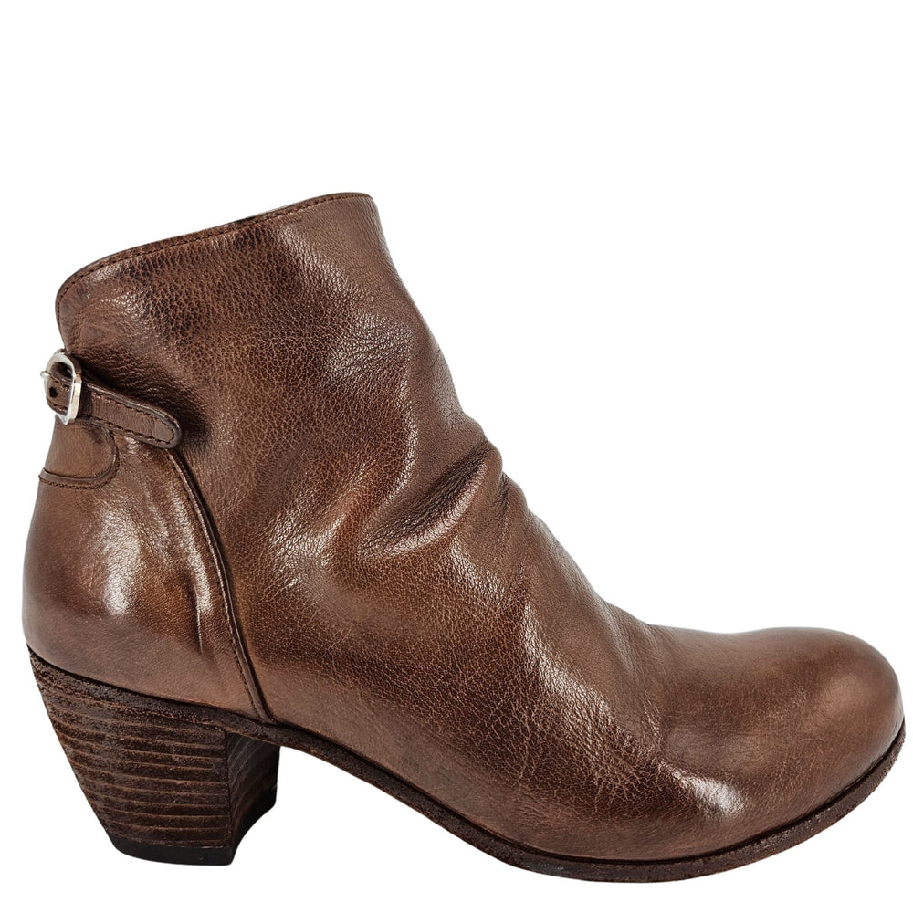 Brown leather ankle boot on a white background