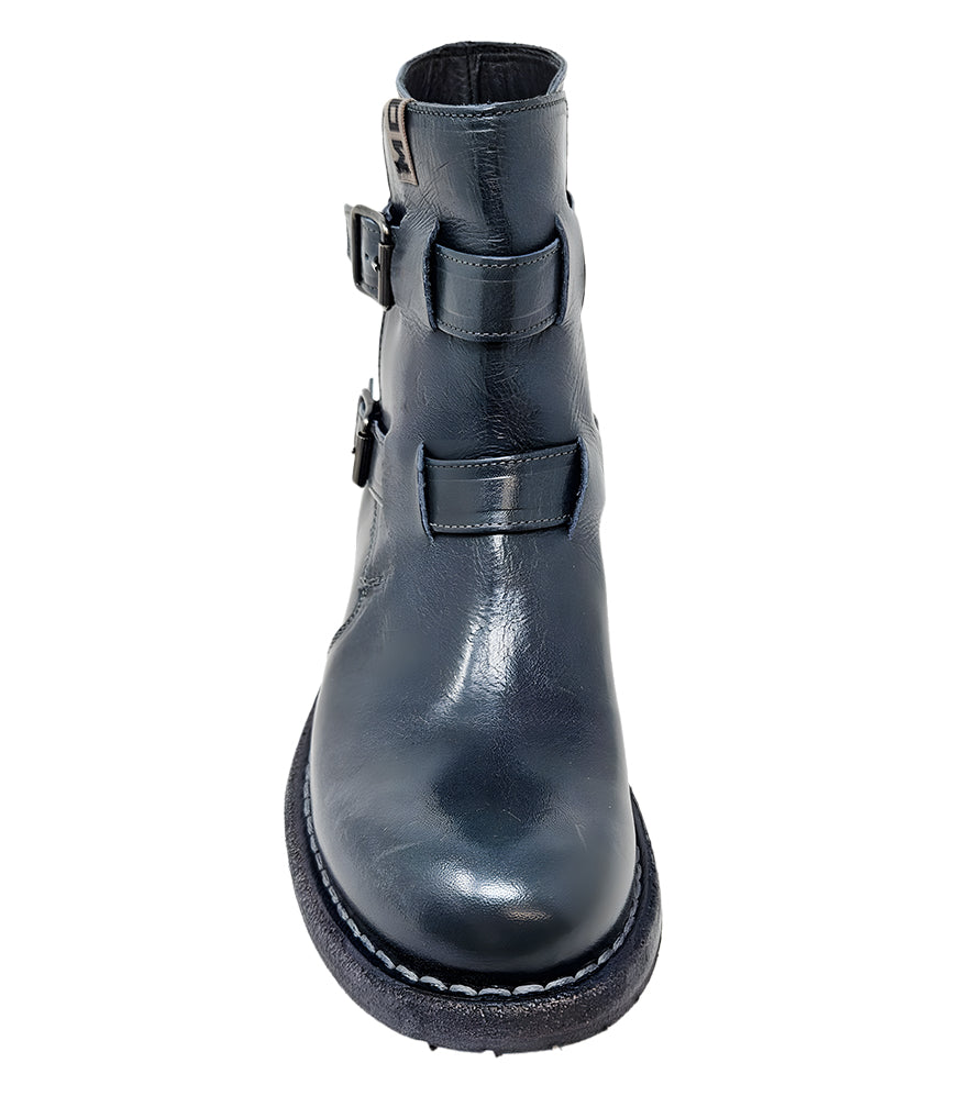 Moma Navy Double Buckle Boot