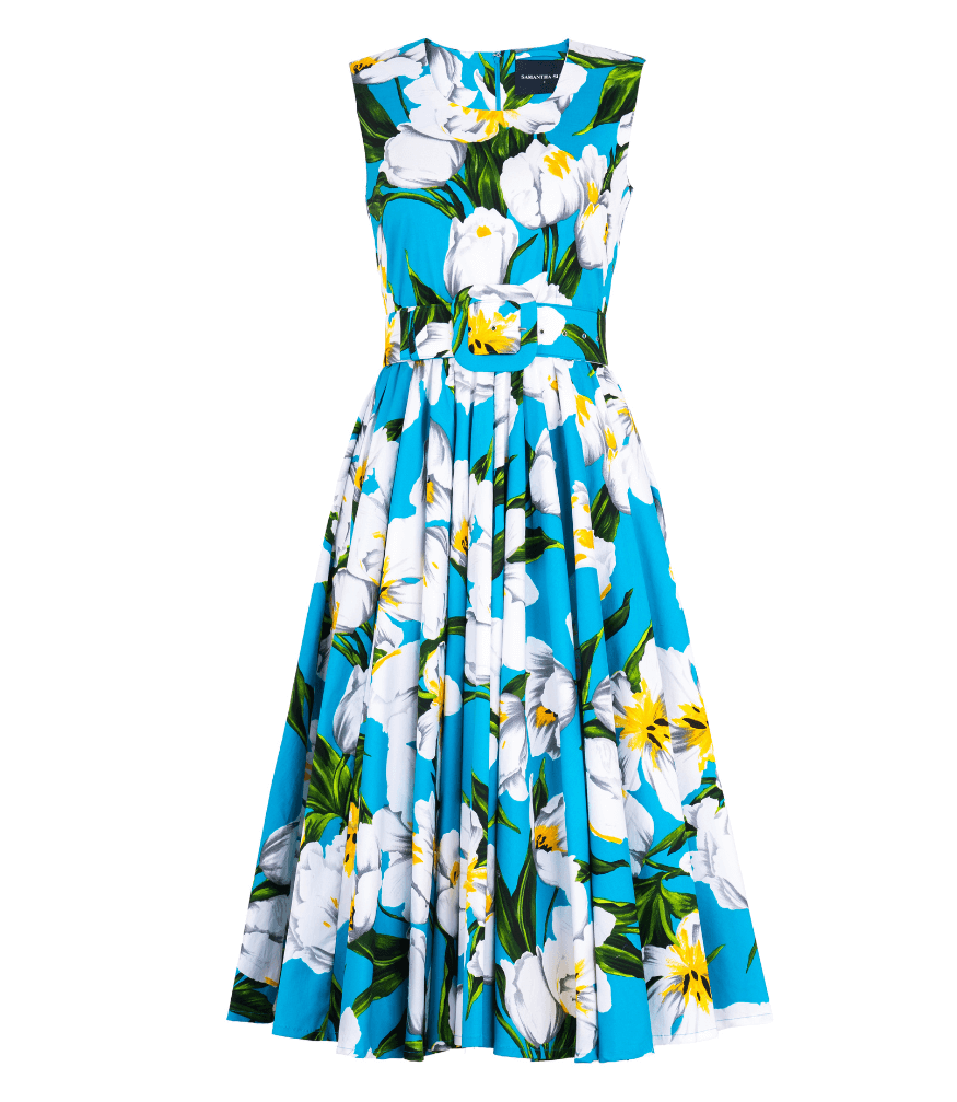 ワンピース SAMANTHA SUNG 'Abelia' dress (ABELIADRESS34S WHITEINDIGO) Samantha Sung Tinker Bell Flower-print Abelia Midi Dress