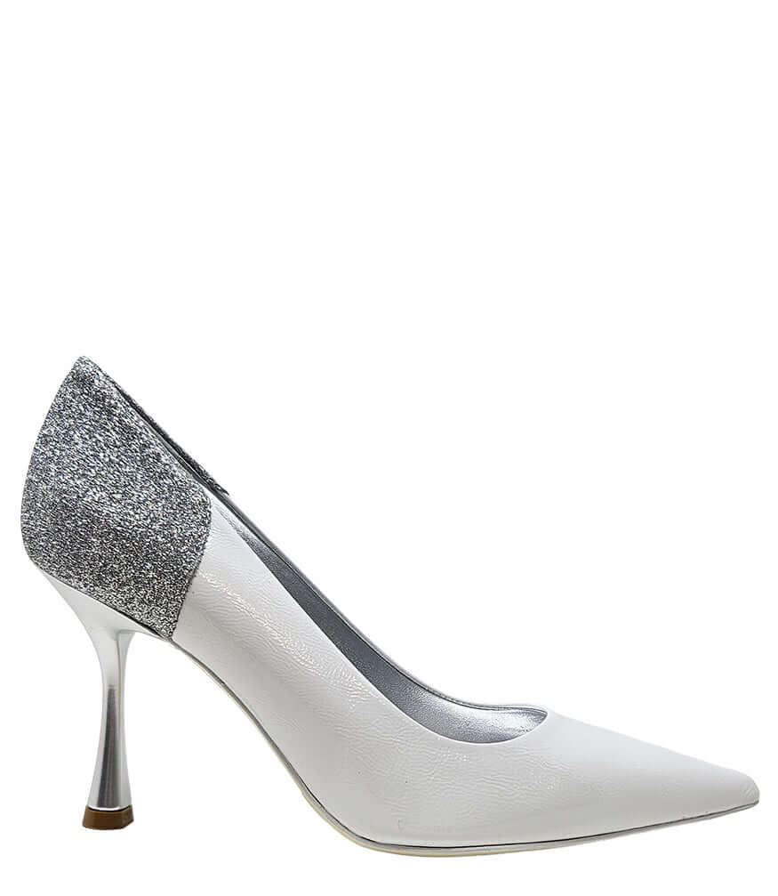 Alena White/Silver High Heel Glitter Pump 36 White/Silver Alena 014