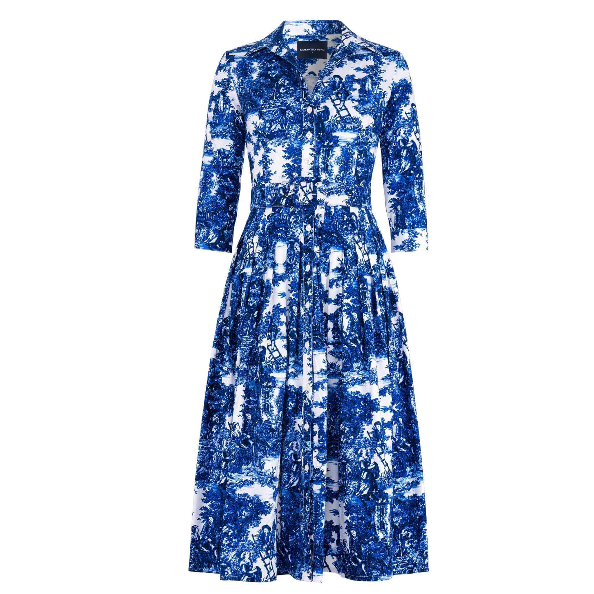 Madison Maison Audrey Dress #2 Antilles Toile White Cobalt Blue Madison Maison Audrey Dress #2 Antilles Toile White Cobalt Blue