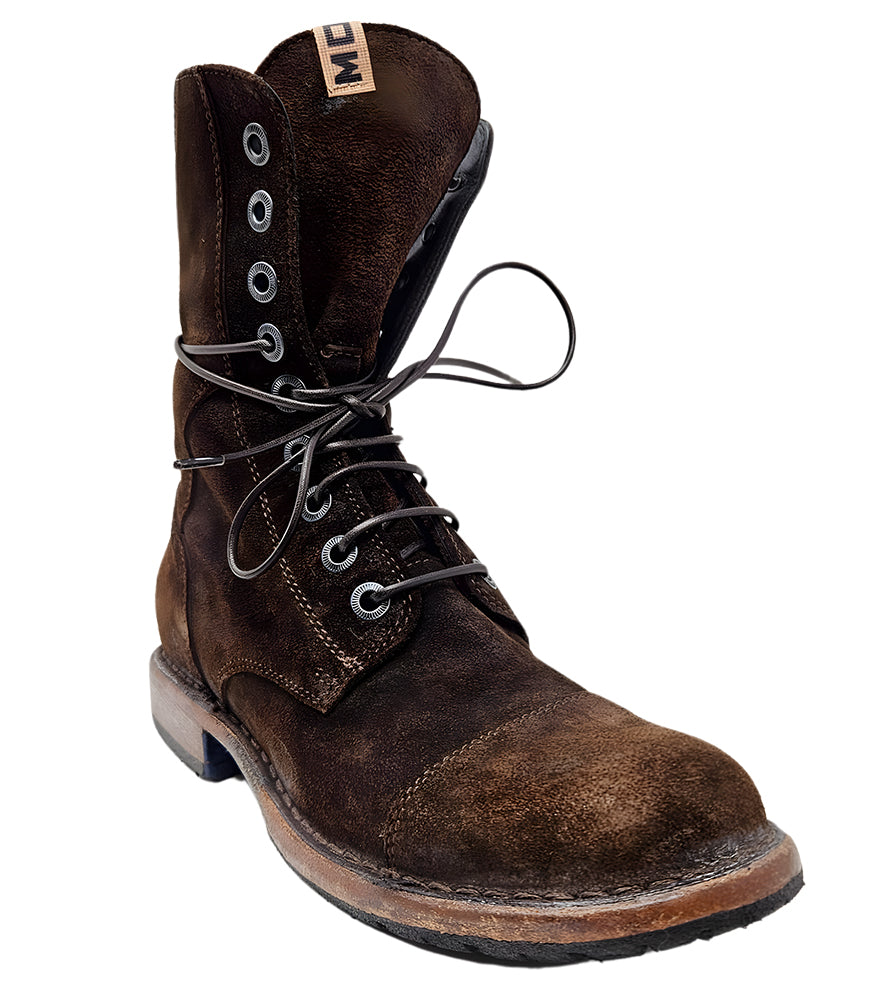 Moma Brown Lace Up Side Zip Mid Calf Boot