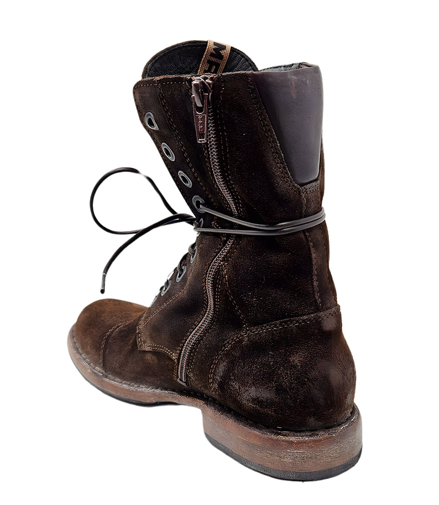 Moma Brown Lace Up Side Zip Mid Calf Boot