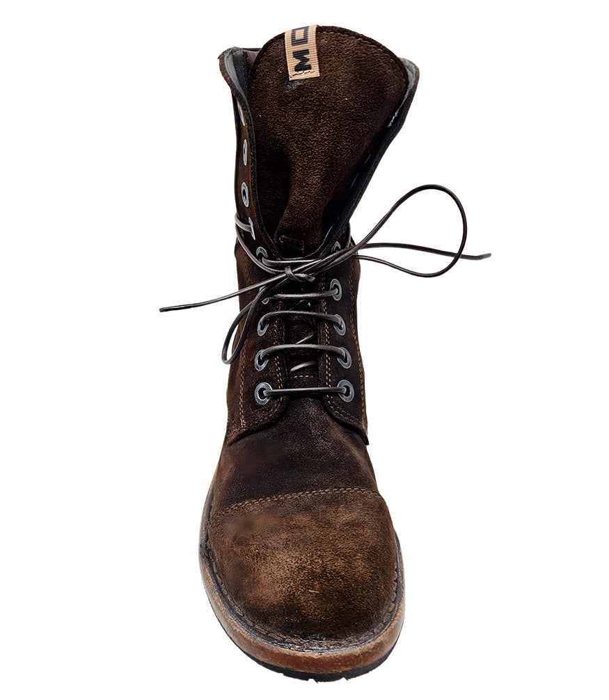 Moma Brown Lace Up Side Zip Mid Calf Boot