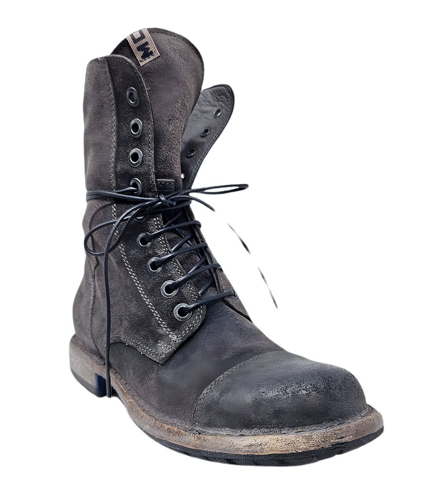 Moma Lace Up Side Zip Grey Mid Calf Boot