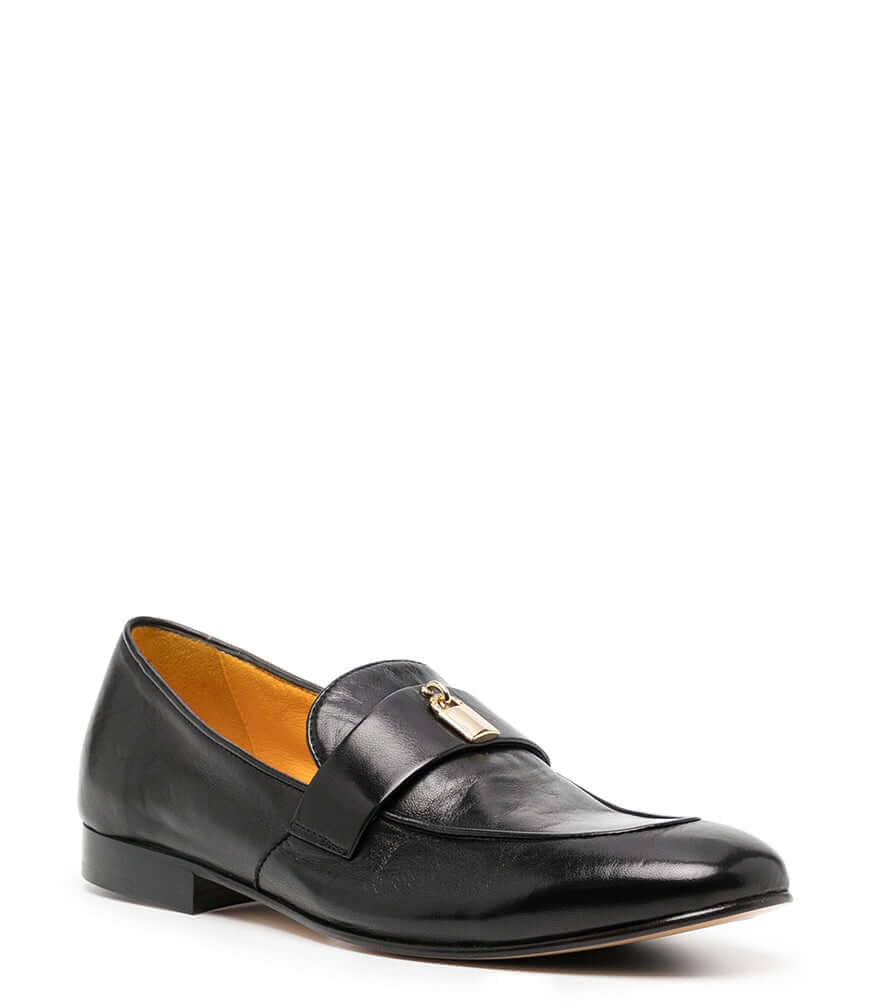 Black Leather Lock Flat Loafer – Madison Maison Black Leather Lock Flat Loafer – Madison Maison