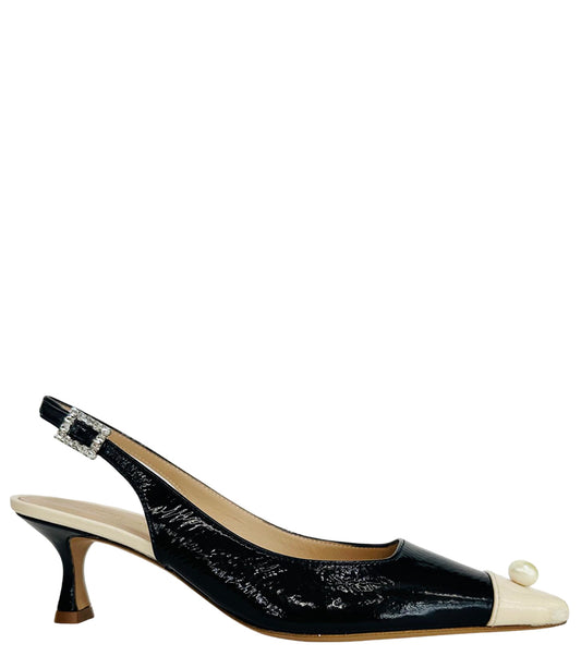 Madison Maison  Navy/Off White Slingback With Pearl