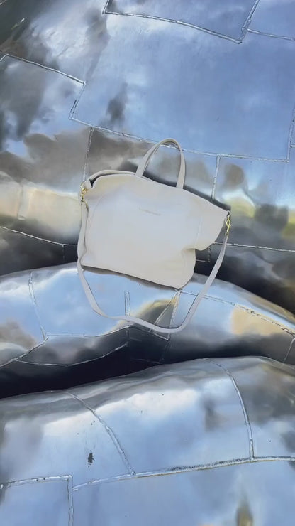 Quyenn Eva White Leather Mini Tote Bag
