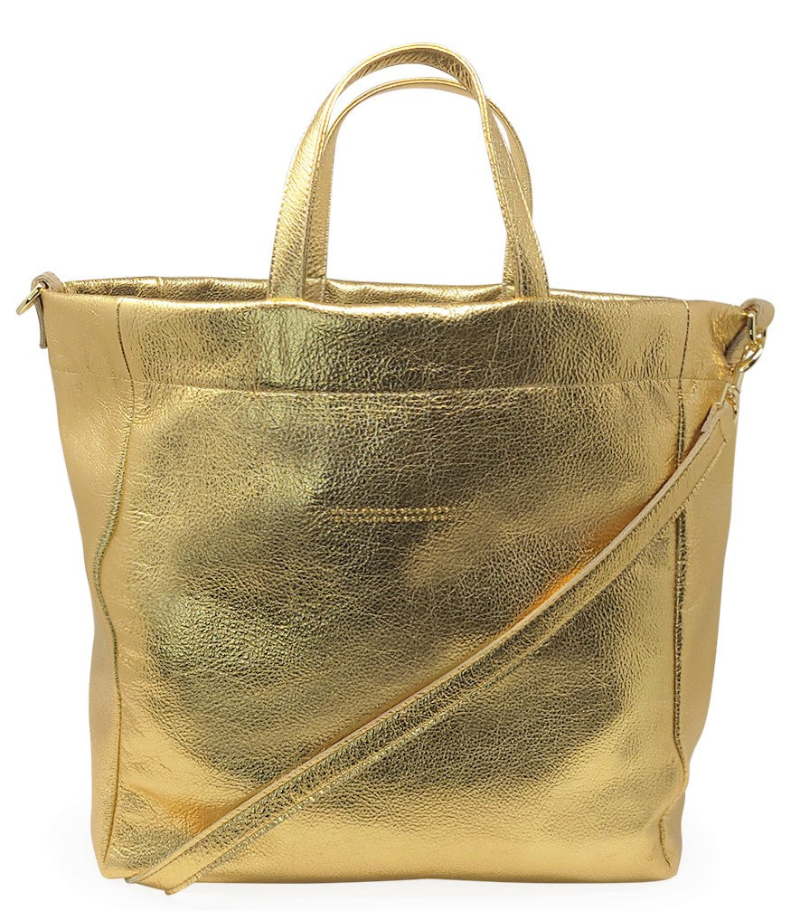 Leather Metallic Handbag, Silver