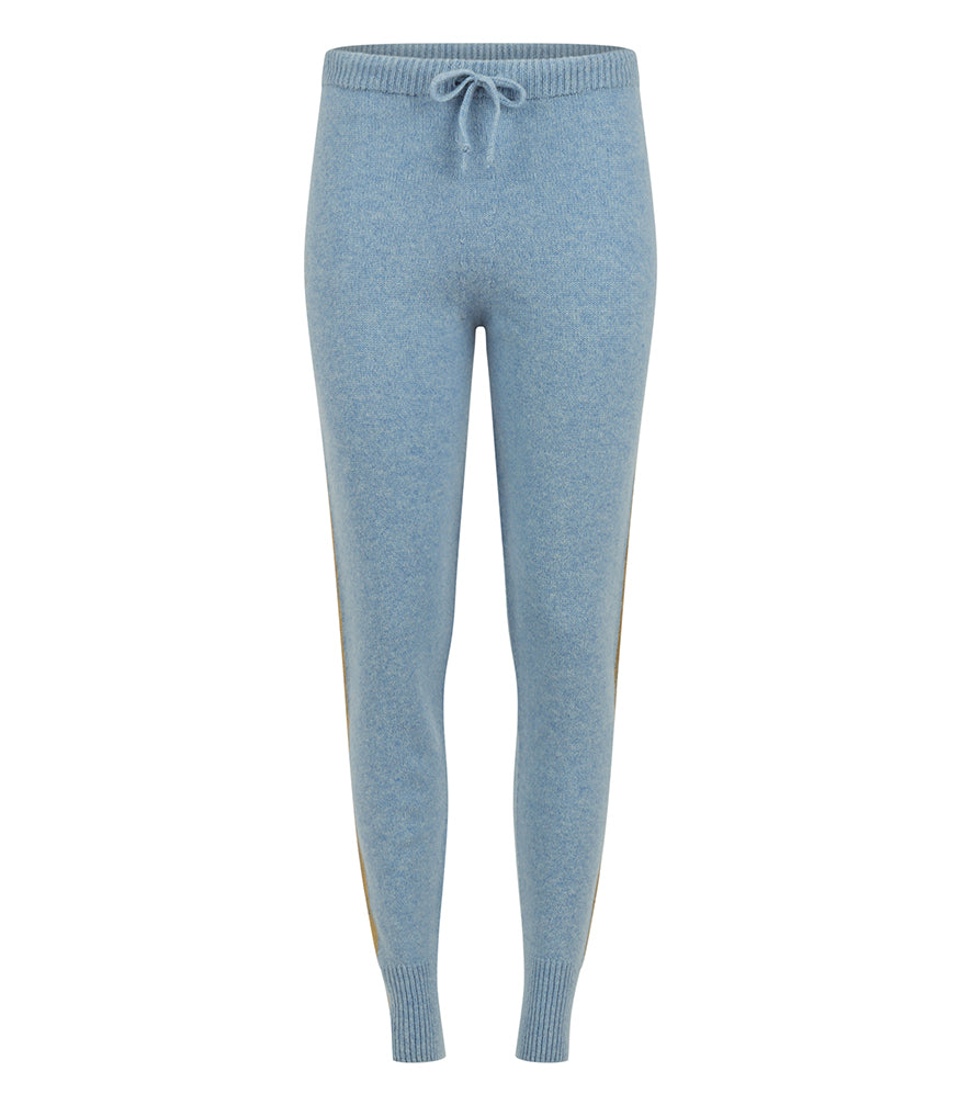 Madison Maison Sky Blue Cashmere Sweat Pants W/ Gold Laminated Bands - MADISON MAISON