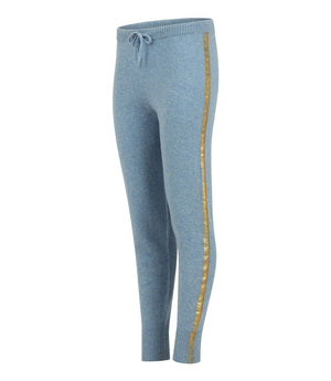 Madison Maison Sky Blue Cashmere Sweat Pants W/ Gold Laminated Bands - MADISON MAISON