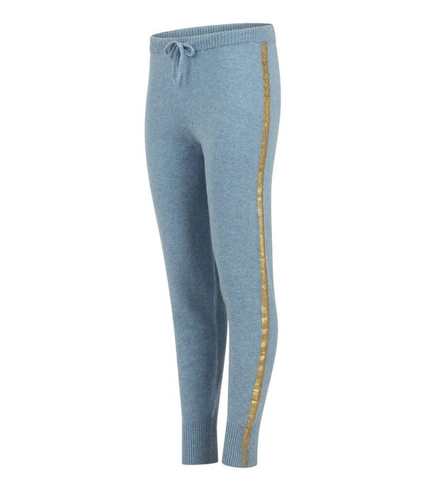 Madison Maison Sky Blue Cashmere Sweat Pants W/ Gold Laminated Bands - MADISON MAISON