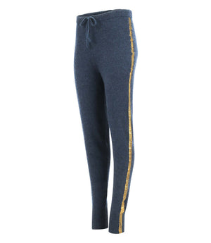 Madison Maison Denim Cashmere Sweat Pants W/ Gold Laminated Bands - MADISON MAISON