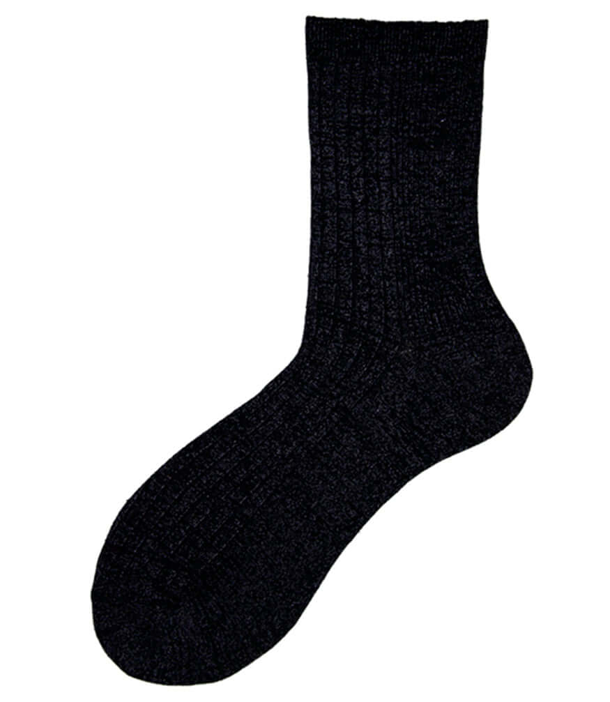 A mid-calf knit sock featuring a mix of textured panels, ribbed leg section, and bold horizontal stripes around the arch and cuff.