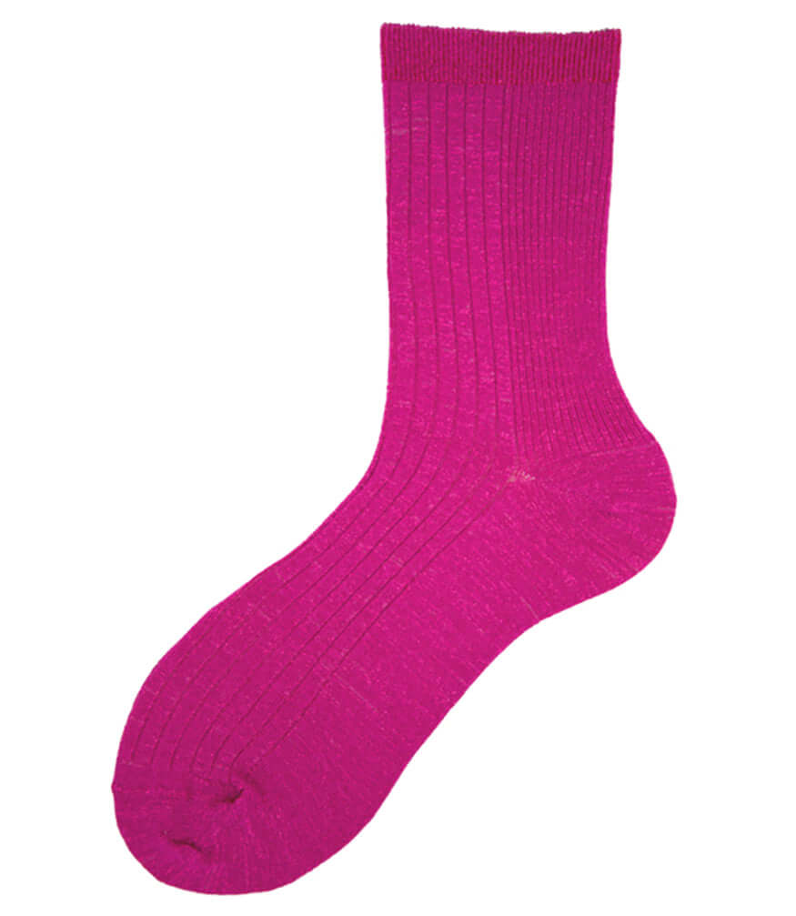 A mid-calf knit sock featuring a mix of textured panels, ribbed leg section, and bold horizontal stripes around the arch and cuff.