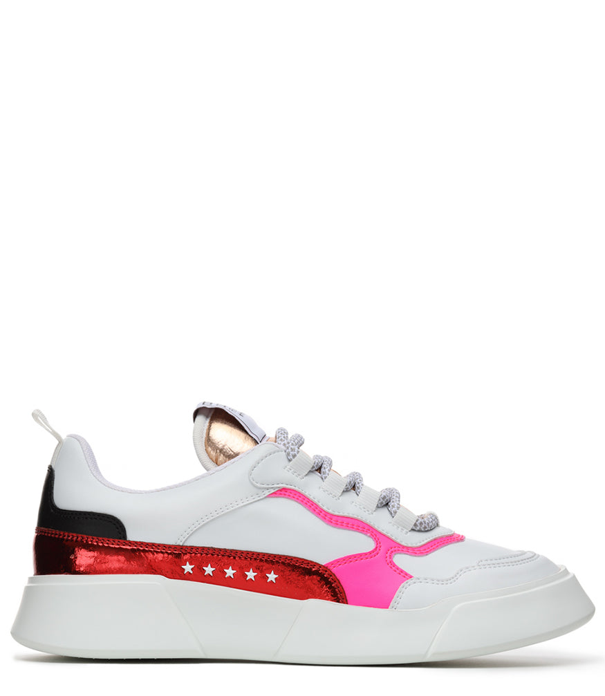 PREMIUM BASICS GENIUS WHITE/FUCHSIA/RED LACE UP SNEAKER - MADISON
