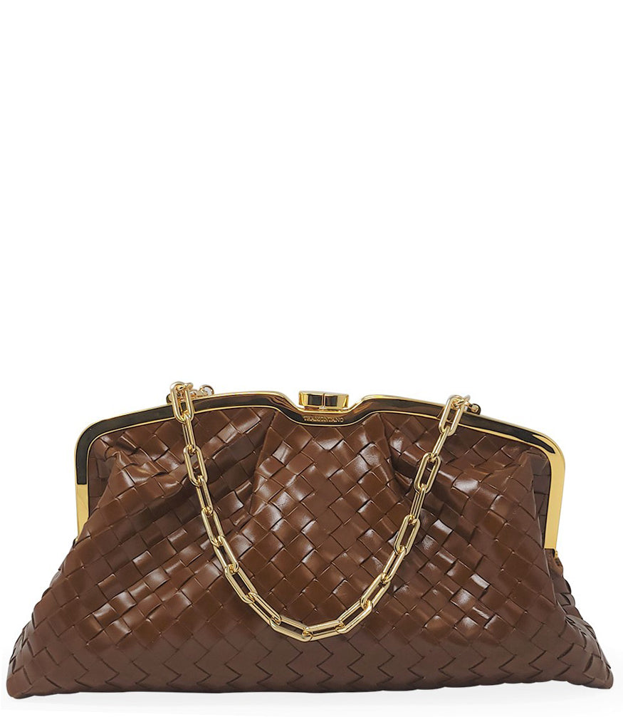 Tramontano Cognac Leather Large Woven Bag - MADISON MAISON