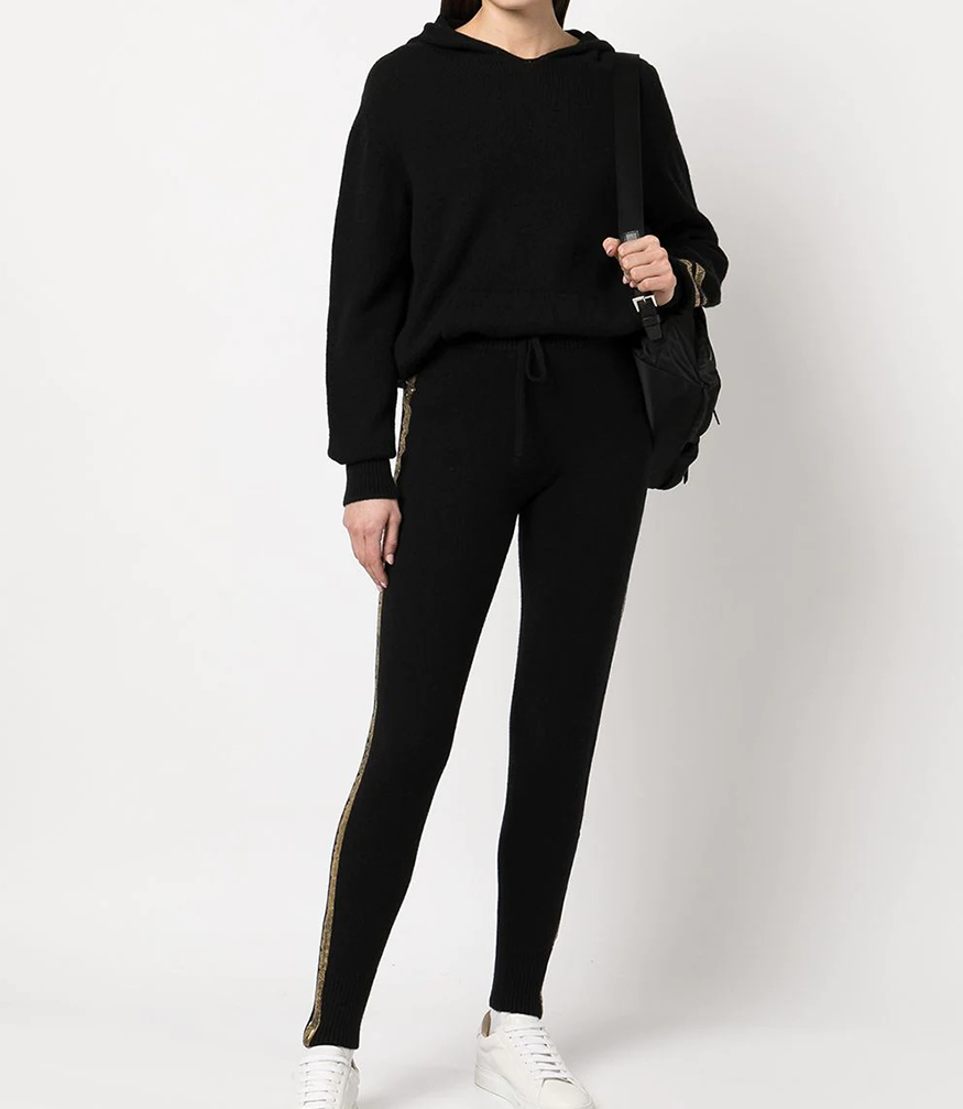 MADISON MAISON BLACK CASHMERE SWEAT PANTS W/ GOLD LAMINATED BANDS - MADISON