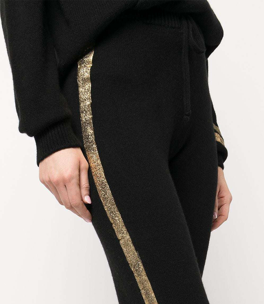 MADISON MAISON BLACK CASHMERE SWEAT PANTS W/ GOLD LAMINATED BANDS - MADISON