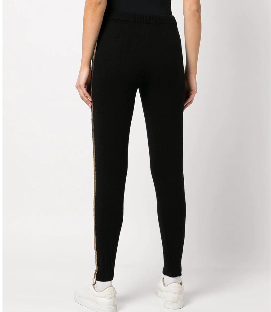 MADISON MAISON BLACK CASHMERE SWEAT PANTS W/ GOLD LAMINATED BANDS - MADISON