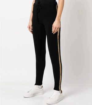 MADISON MAISON BLACK CASHMERE SWEAT PANTS W/ GOLD LAMINATED BANDS - MADISON