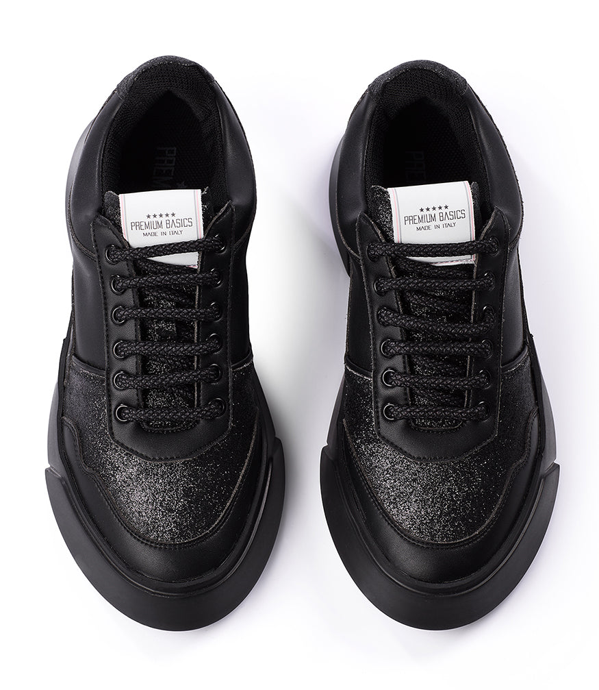 PREMIUM BASICS BLACK LACE UP SNEAKER - MADISON