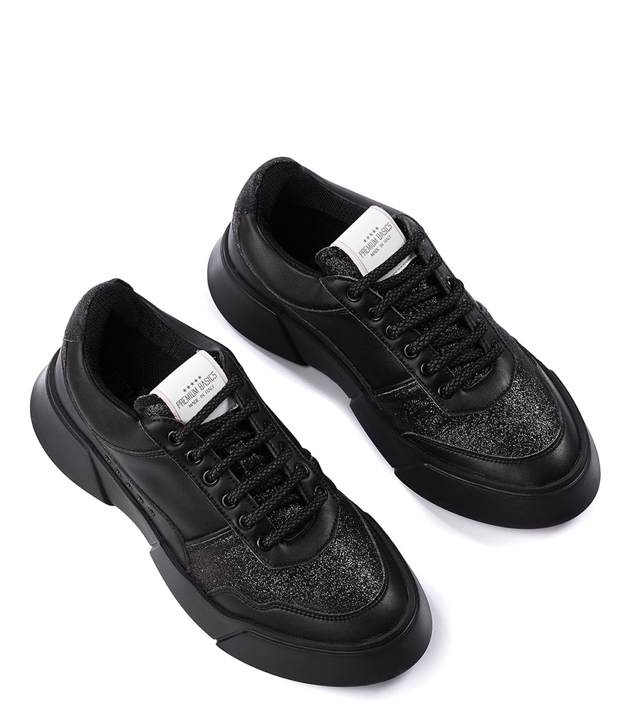PREMIUM BASICS BLACK LACE UP SNEAKER - MADISON