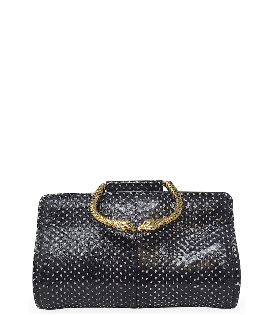 Black Leather-Look Chain Strap Clutch Bag