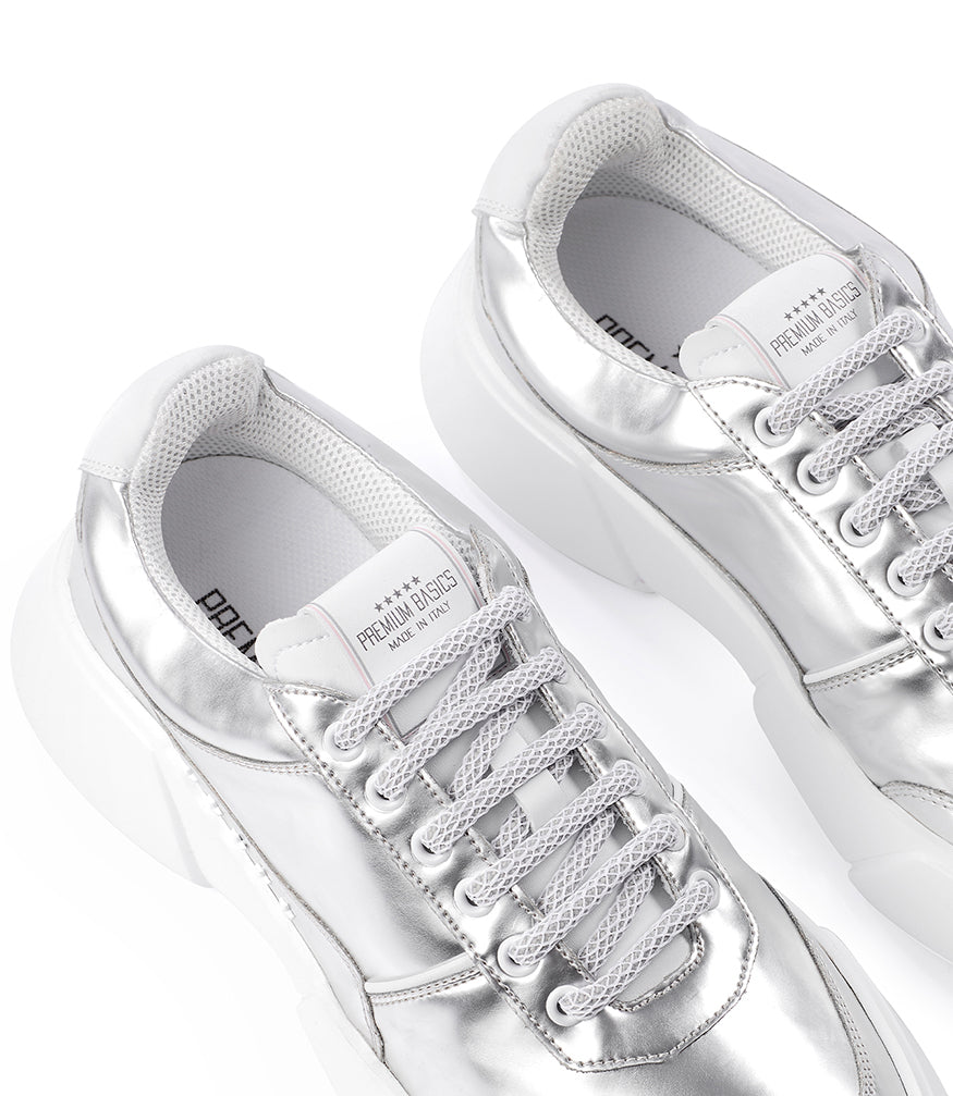 PREMIUM BASICS SILVER LACE UP SNEAKER - MADISON