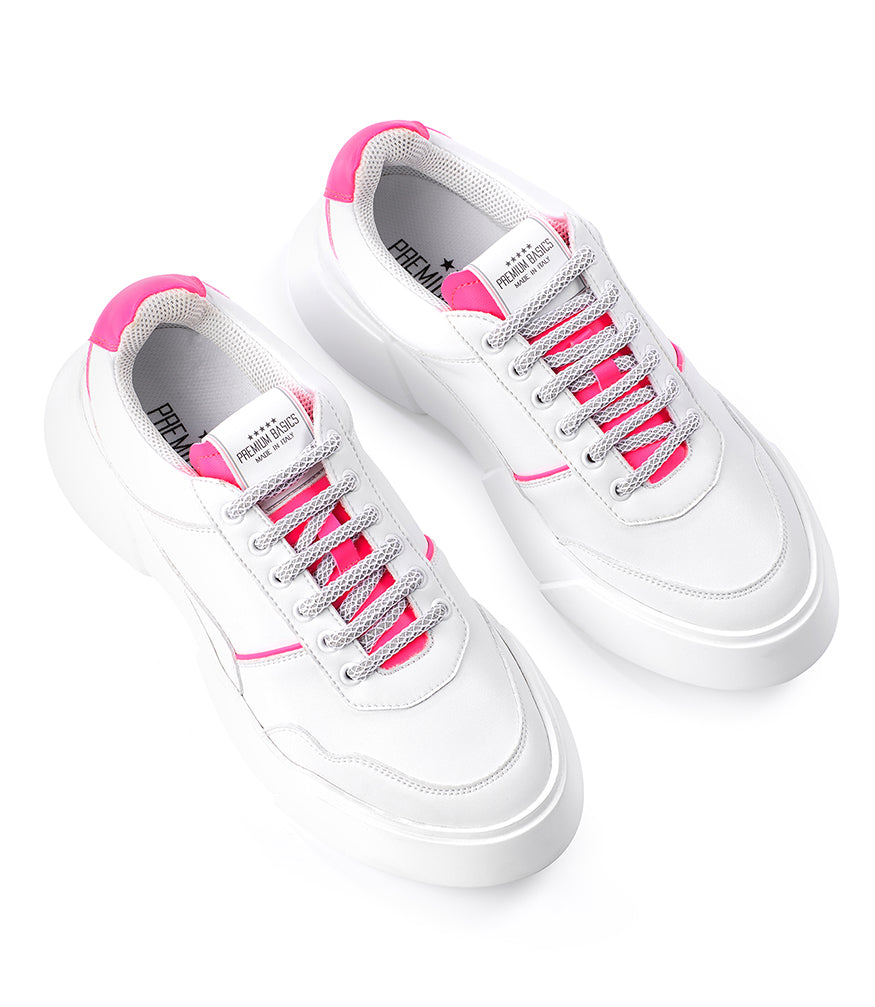 PREMIUM BASICS WHITE/PINK LACE UP SNEAKER - MADISON