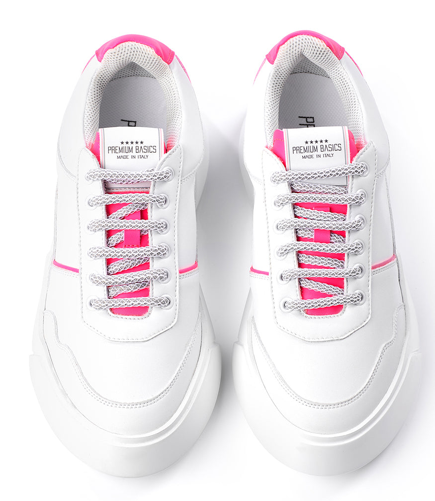 PREMIUM BASICS WHITE/PINK LACE UP SNEAKER - MADISON