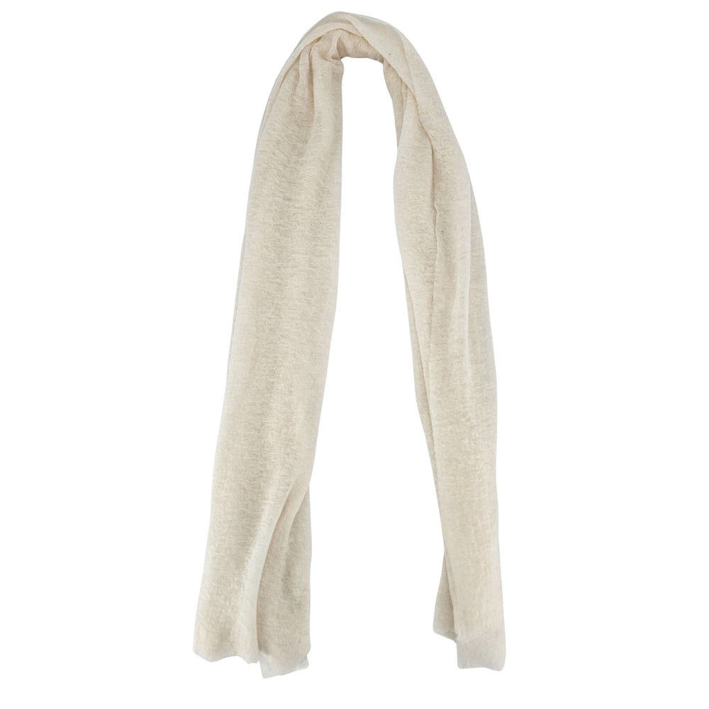 White cashmere stole with soft draped loop, long plain scarf ends