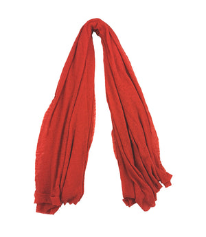 A lightweight, rectangular scarf with soft texture and raw edges, draped to show length and fluidity