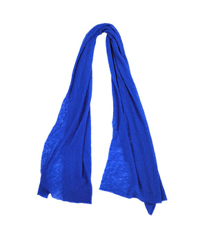 A lightweight, rectangular scarf with soft texture and raw edges, draped to show length and fluidity