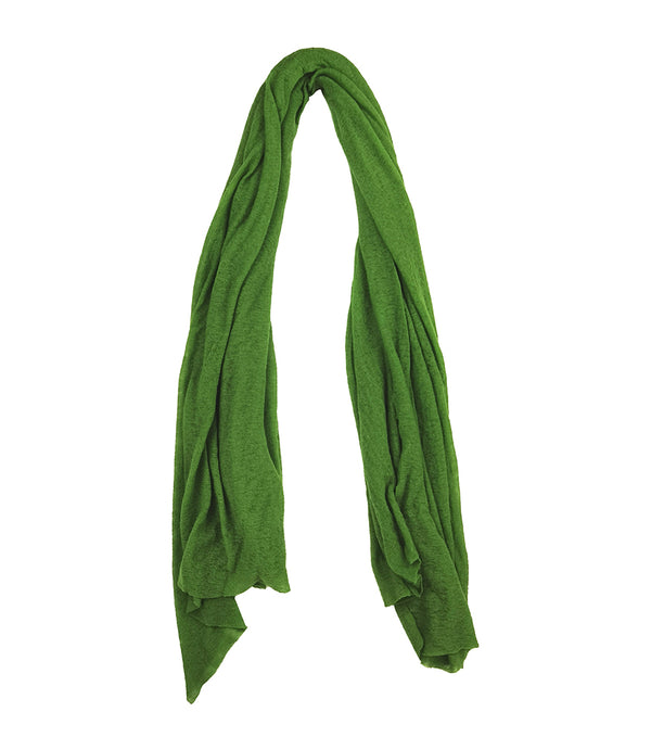 A lightweight, rectangular scarf with soft texture and raw edges, draped to show length and fluidity