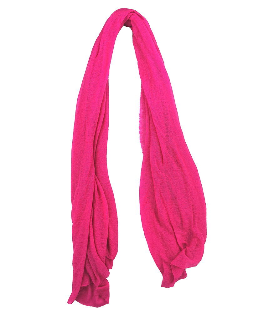 A lightweight, rectangular scarf with soft texture and raw edges, draped to show length and fluidity