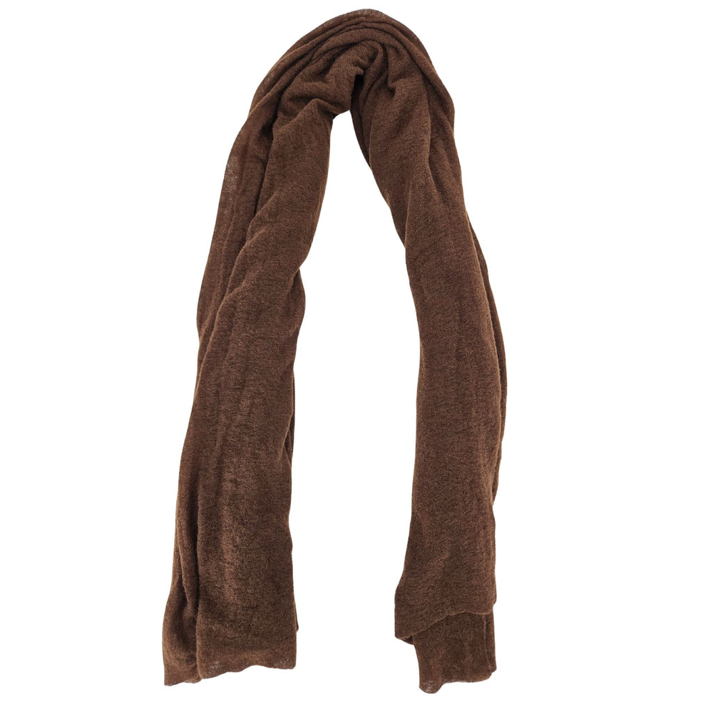 Brown cashmere plain large stole scarf, draped and looped, soft textured weave