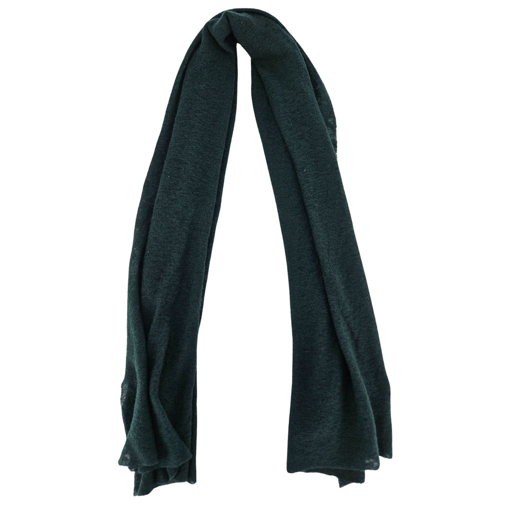 Large cashmere stole in dark green, plain woven fabric with soft drape