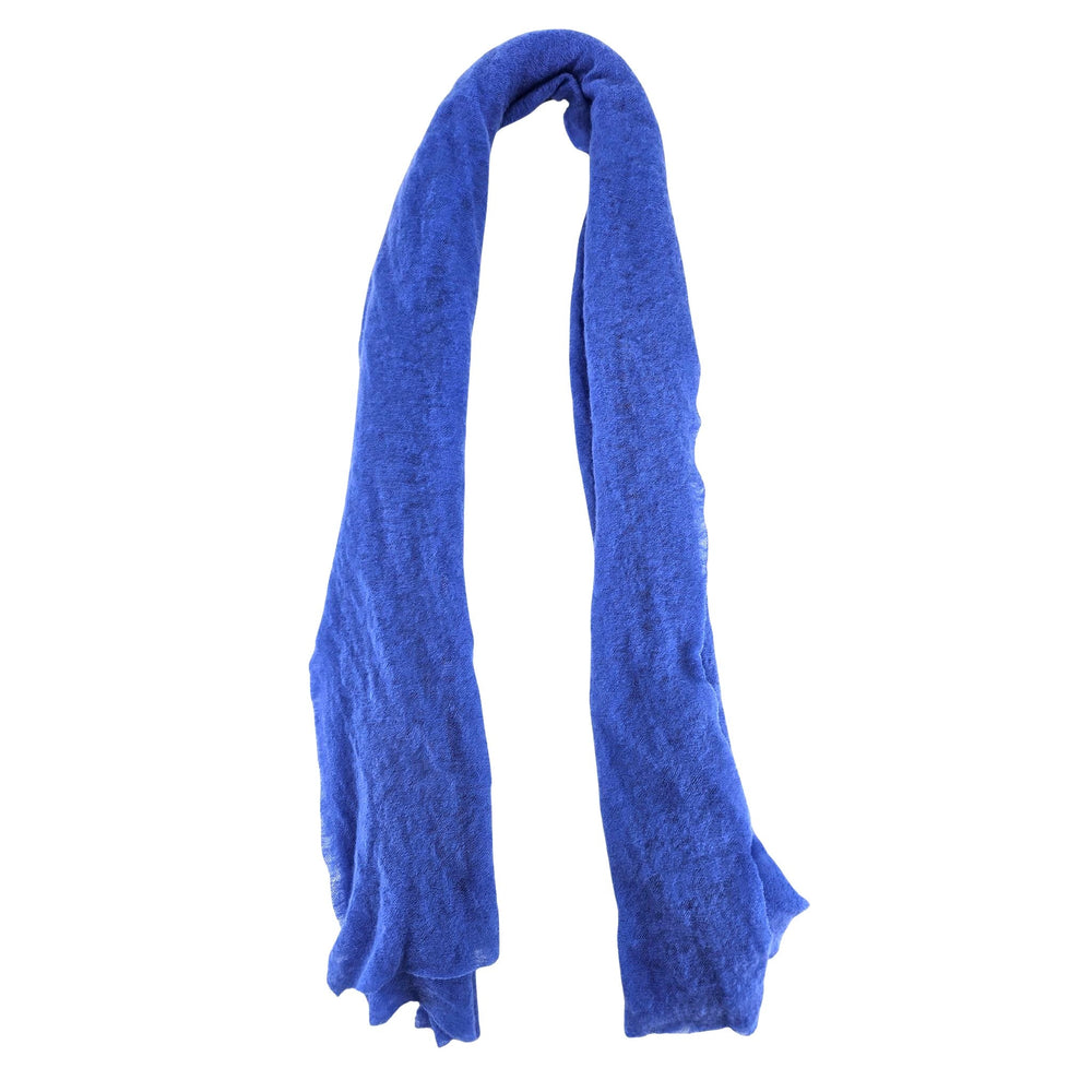 Blue cashmere scarf with plain knit and fringed ends