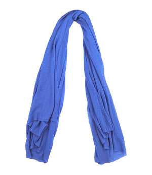 A lightweight, rectangular scarf with soft texture and raw edges, draped to show length and fluidity